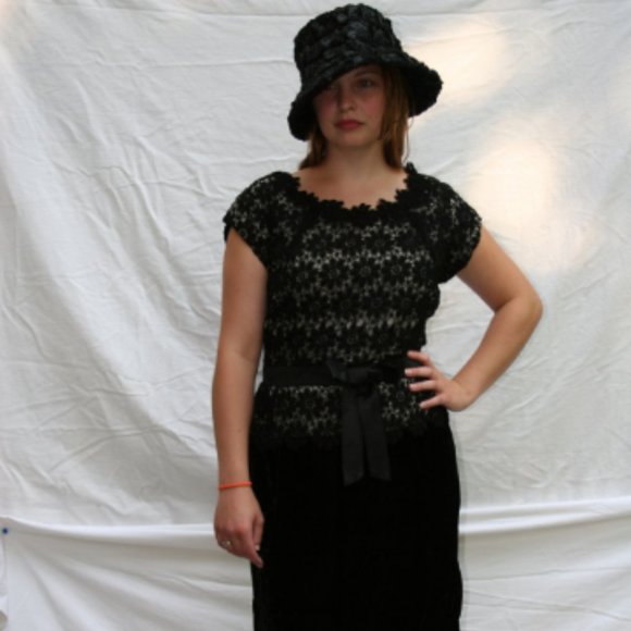 Vintage Dresses & Skirts - 1960's Black Lace and Black Velvet Dress